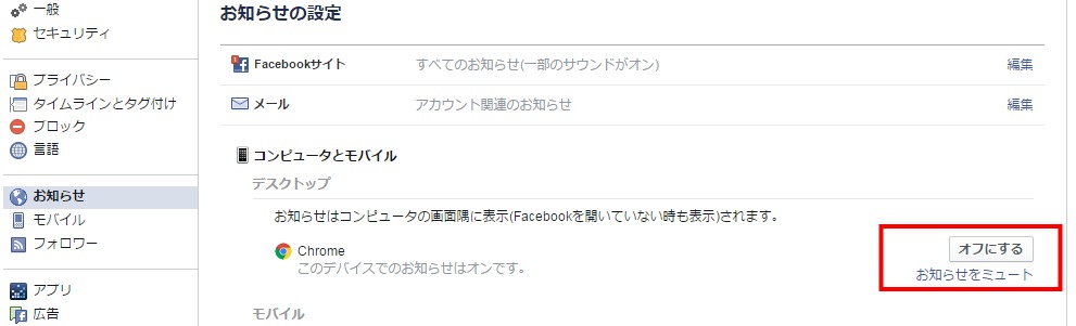 ブラウザを起動していないのにフェイスブックの通知が表示